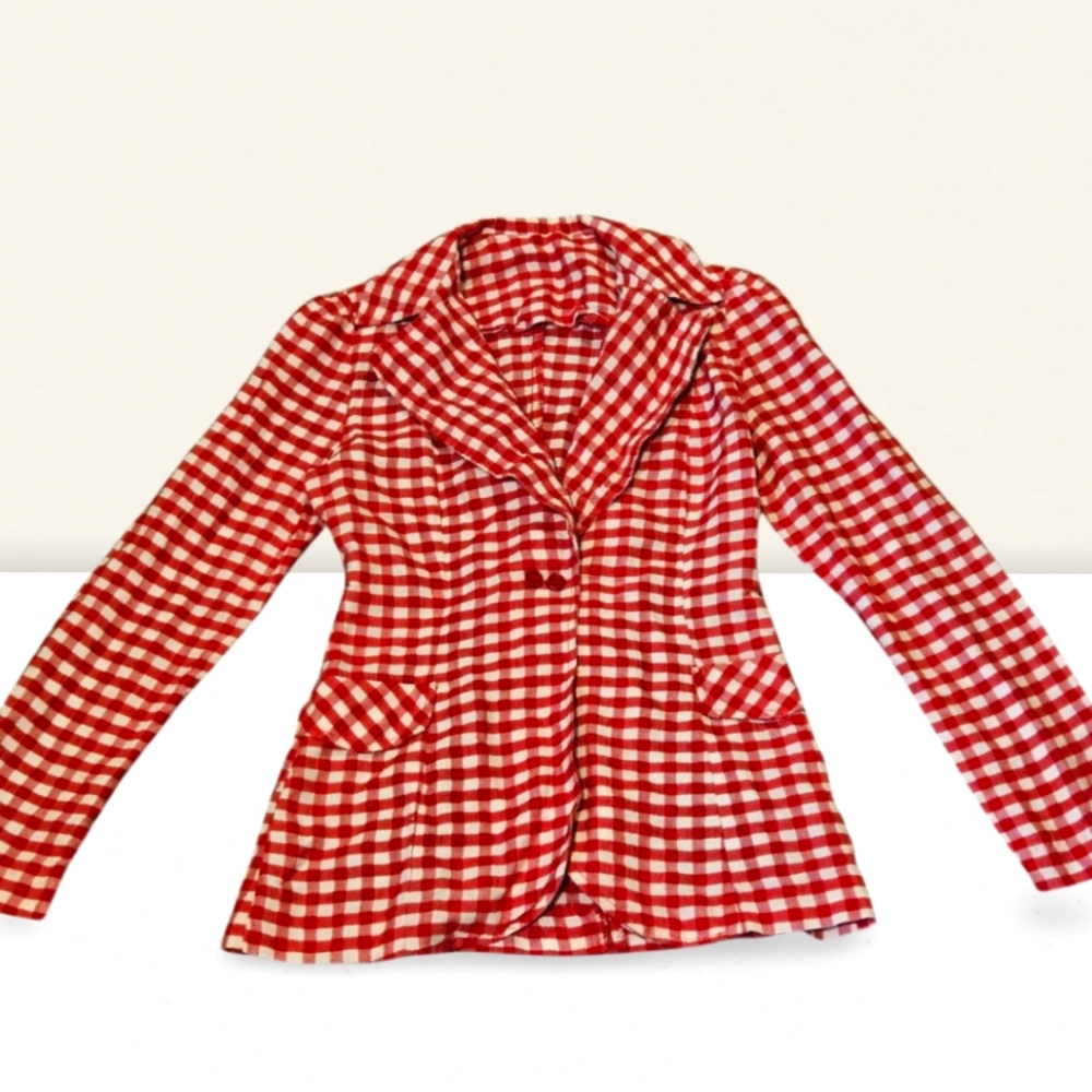 Vintage Red And White Checked Blazer The Outsider Happy Legs Inc Womens Retro